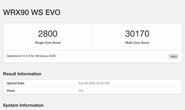 Листинг Geekbench для Ryzen Threadripper PRO 9995WX. (Источник изображения: Geekbench)