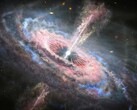 Иллюстрация далекой галактики с активным квазаром в ее центре. (Источник изображения: Nasa, ESA и J. Olmsted - STScI)