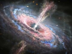 Иллюстрация далекой галактики с активным квазаром в ее центре. (Источник изображения: Nasa, ESA и J. Olmsted - STScI)