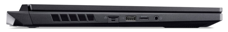 Левая сторона: гигабитный Ethernet, USB 2.0 (USB-A), картридер MicroSD, комбинированный аудио разъем