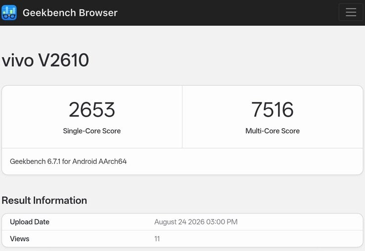 Технические характеристики модели Vivo X500 Pro Max в базе данных Geekbench