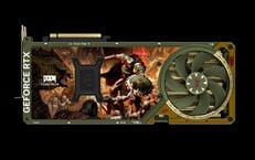 На задней панели видеокарты изображена иллюстрация Doom: The Dark Ages. (Источник изображения: Asus/Bethesda)