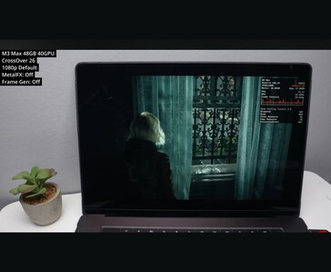 Resident Evil Requiem, запущенный на M3 Max MacBook Pro через CrossOver 26 при настройках 1080p по умолчанию, показывает около 73 FPS в сцене в помещении.