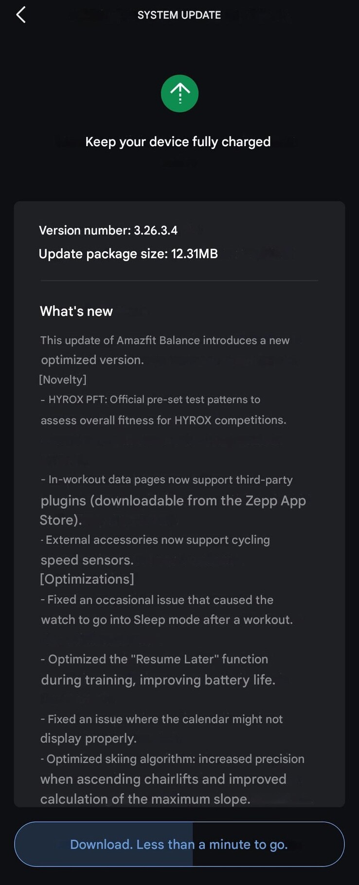 Примечания к выпуску версии 3.26.3.4 для смарт-часов Amazfit Balance. (Источник изображения: u/SensitiveClock3479 через Reddit, машинный перевод)