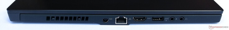 Слева: Гнездо питания, RJ-45 Ethernet, HDMI, 1x USB A 3.1 Gen 2, 1x аудиовход 3.5 мм, 1x аудиовыход 3.5 мм
