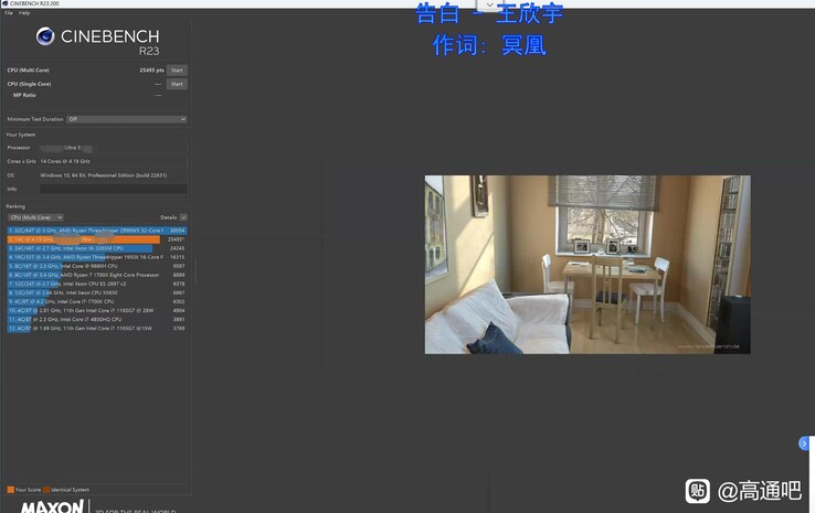 Результат Intel Core Ultra 5 245K Cinebench R23. (Источник изображения: Форумы Baidu)