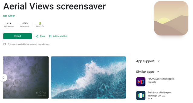 Приложение Aerial Screensaver App для Android TV обеспечит Ваше устройство такой же заставкой, как и телевизор Apple, но также может использоваться для получения изображений и видео непосредственно из NAS (Источник изображения: AerialViews / Google Play)