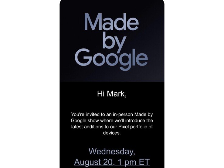 Приглашение на мероприятие Made by Google, отправленное Марку Гурману. (Источник изображения: Марк Гурман на сайте X)