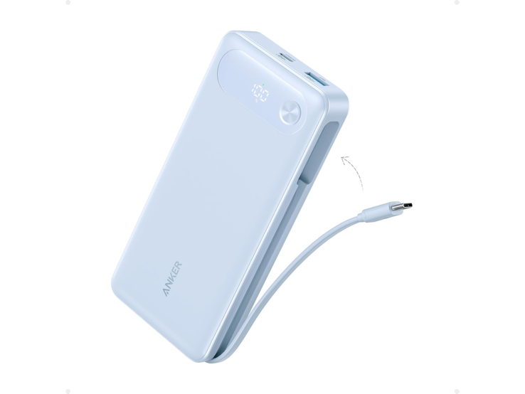 Anker Power Bank (20K, 87 Вт, встроенный кабель USB-C) в туманно-голубом цвете