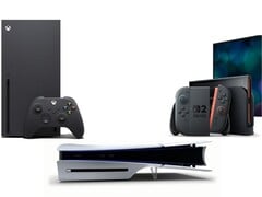 На фотографии представлены Xbox Series X, Sony PS5 Slim Disc Edition и Nintendo Switch 2