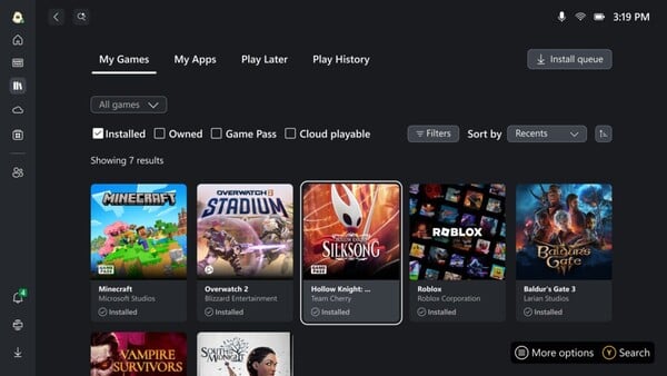 Полноэкранный опыт Xbox принесет новый интерфейс, специально разработанный для игровых портативных устройств. (Источник изображения: Microsoft)