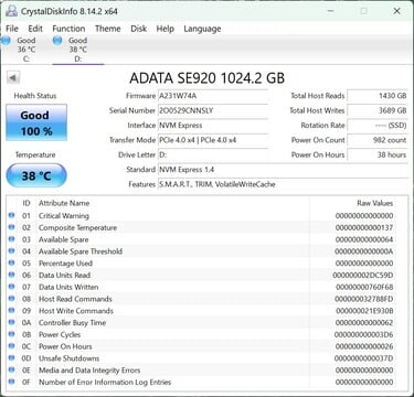 ADATA SE920 работает с PCIe 4.0 x4