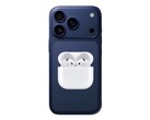 Неофициальный рендер iPhone 17 Pro с AirPods 4. (Источник изображения: @Skyfops на X и Apple, отредактировано)