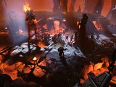Изображение, показывающее битву с огненным гигантом в Age of Wonders 4.