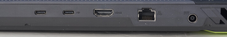 Задняя сторона: USB-C (10 Гбит, DP, G-Sync), USB-C (10 Гбит, DP, PD), HDMI 2.1 FRL, LAN port (1 Гбит), разъем питания