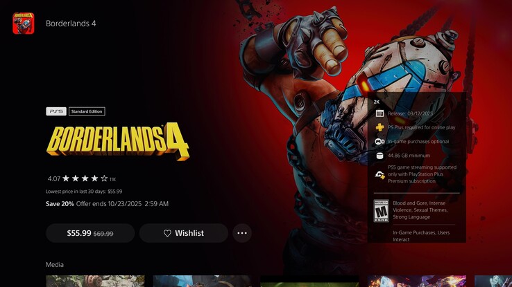 Система отслеживания цен в PlayStation Store показывает скидки на Borderlands 4 (Источник изображения: скриншот, Адам Корсетти)