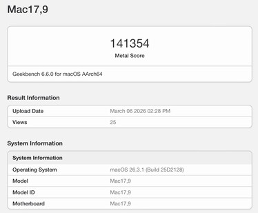 Металлическая оценка для Apple M5 Pro.