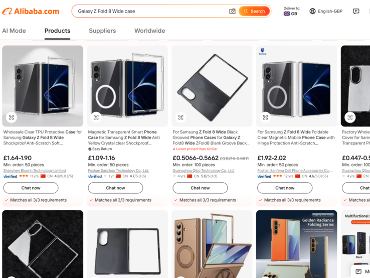 Galaxy Кейсы Z Fold 8 Wide, перечисленные на Alibaba.
