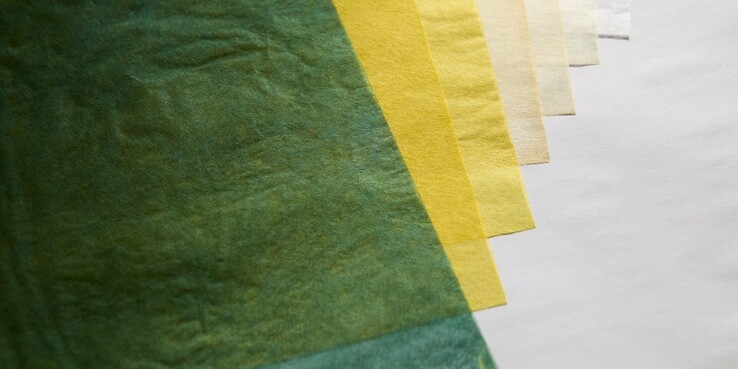 Японская бумага васи, окрашенная в хитосе мидори, традиционный японский зеленый пигмент.