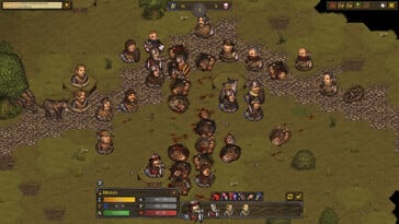 Изображение, на котором запечатлена битва между двумя армиями в игре «Battle Brothers».