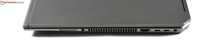 справа: картридер SD, совмещённый аудиопорт, HDMI 2.0, 2x Thunderbolt 3, коннектор зарядки