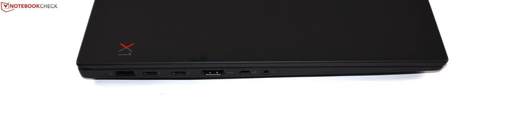 Левая сторона: разъем питания Slim Tip, 2x Thunderbolt 3, HDMI 2.0, mini-Ethernet, комбинированный аудио разъем