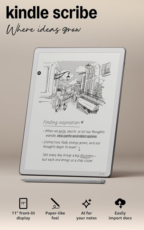 Новый Kindle Scribe теперь имеет ровные по размеру ободки со всех сторон. (Источник изображения: Amazon)