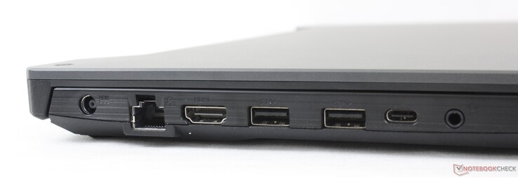 Левая сторона: разъем питания, гигабитный Ethernet, HDMI 2.0b, 2x USB Type-A 3.2 Gen. 1, USB Type-C (Thunderbolt 4, DisplayPort), аудио разъем