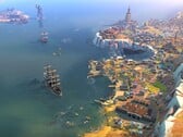Изображение, на котором запечатлены здания и корабли из игры «Humankind», которая сейчас продаётся со скидкой 90 %.