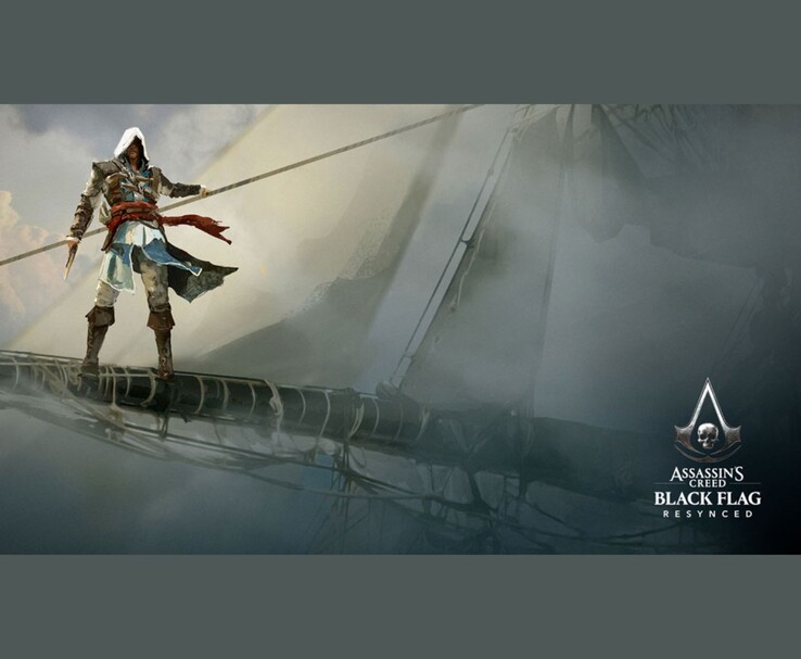 Официальная иллюстрация Assassin's Creed Black Flag Resynced, на которой изображен Эдвард Кенуэй, стоящий на мачте корабля.