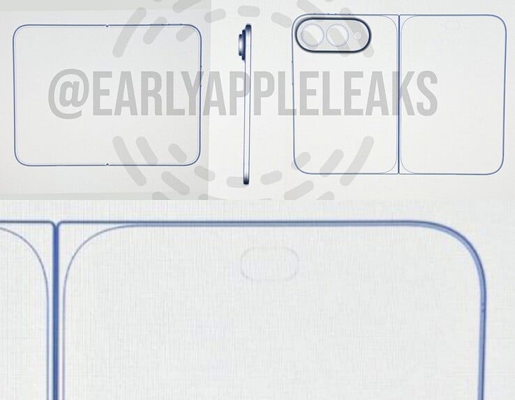 Утечка CAD-рендеров складного iPhone показывает вырез Dynamic Island.