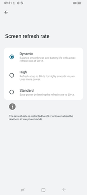 Выбор между 60 герцами и 90 герцами для дисплея.