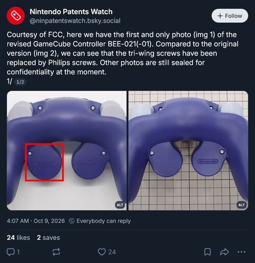 Показаны фотографии контроллера GameCube для Switch 2 из документов FCC
