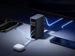 Spacemate RD1 оснащён встроенным блоком питания GaN. На фото: рекламное изображение док-станции, заряжающей несколько устройств.