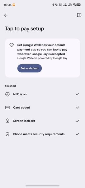 В настройках Google Wallet всё по-прежнему выглядит нормально.