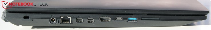 Левая сторона: замок Kensington, разъем питания, 2x miniDP, HDMI, USB-C (3.1), USB-A (3.1)