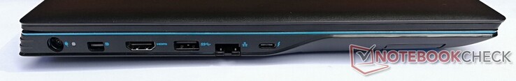 Левая сторона: разъем питания, mini DisplayPort, HDMI, 1x USB 3.2 Gen1 Type-A, гигабитный Ethernet, 1x Thunderbolt 3