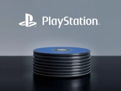 Логотип PlayStation, изображённый над дисками PS5 на рабочем столе