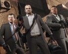 Главные герои Grand Theft Auto V Майкл, Тревор и Франклин выполняют задание по ограблению с оружием и сумками. (Источник изображения: Rockstar Games)