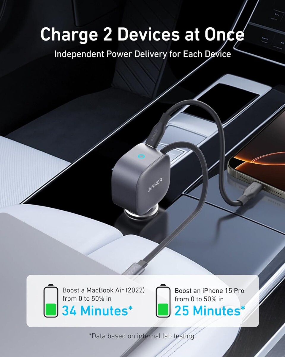 Автомобильное зарядное устройство Anker Nano 75W с выдвижным кабелем ...
