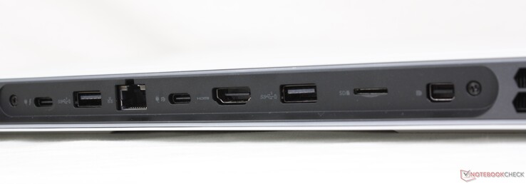 Задняя сторона: USB-C (Thunderbolt 4 + Power Delivery + DisplayPort), USB-A 3.2 Gen. 1, 2.5 Гбит Ethernet, USB-C 3.2 Gen. 2 (Power Delivery + DisplayPort), HDMI 2.1, слот microSD, mini DisplayPort 1.4