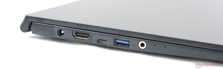 Левая сторона: разъем питания, HDMI 1.4, USB Type-C  USB 3.2 Gen. 1 + DP), USB Type-A USB 3.2 Gen. 1, комбинированный аудио разъем