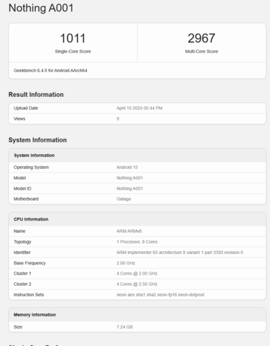 Предполагаемый листинг CMF Phone 2 Pro в Geekbench (источник изображения: Geekbench)
