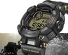 Часы Casio G-Shock Frogman GWF-D1000BC-1JF показаны под углом, что позволяет выделить их массивный асимметричный корпус и композитный ремешок.