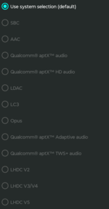 Доступные аудиокодеки Bluetooth