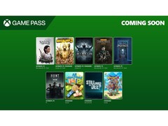 Рекламное изображение Xbox Game Pass, на котором изображены обложки девяти новых игр, добавляемых в сервис в апреле 2025 года. (Источник изображения: Microsoft)