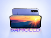 Samsung Galaxy F70 5G показан спереди и сзади в фиолетовом цвете