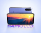 Samsung Galaxy F70 5G показан спереди и сзади в фиолетовом цвете