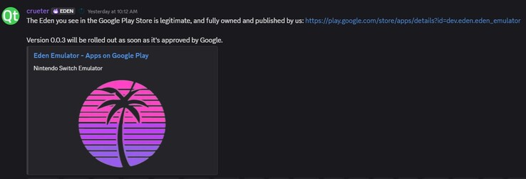 Объявление о запуске Google Play Store (Источник изображения: Eden Discord)