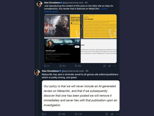 Сообщение Bluesky о рецензии Resident Evil Requiem AI